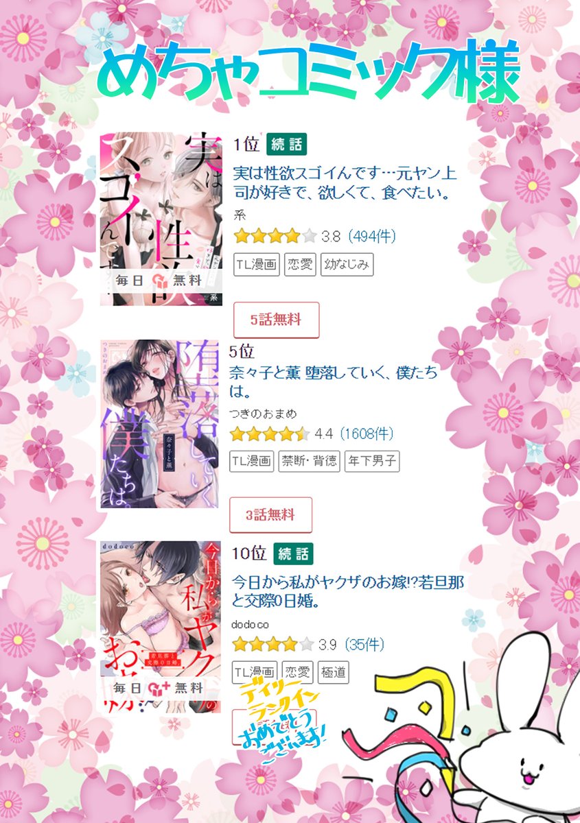 otometika_comic's tweet photo. 【ランキング情報】
本日1月10日付の各書店様デイリーランキングにてTL★オトメチカ作品がランクイン😳‼️
皆様ご購読ありがとうございます💕
そして先生方おめでとうございます！🎉🎉（1/2） https://t.co/tg2u4D58W5