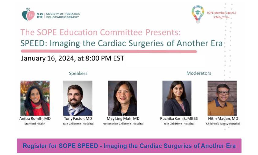 We’re back for an awesome SPEED webinar on “Imaging Cardiac Surgeries of Another Era” with Drs. Anitra Romfh, @DrTonyPastor, & MayLing Mah; moderated by Drs. Ruchika Karnik and Nitin Madan. See details. Register at the link below: northwestern.zoom.us/webinar/regist… CEU/CME offered.