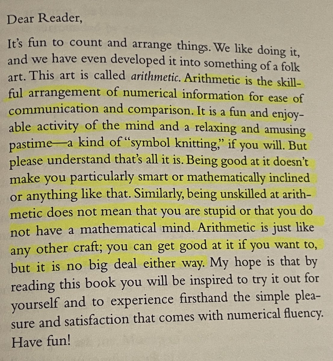 Loved this start to the Arithmetic book by  Paul Lockheart. Looking forward to the #BCAMT Reads session on Jan 23rd at 7 pm. Sign up at: forms.gle/SYLZ21jZNsHyCv… to join the book club. Easy read, don't let the title intimidate. #MTBoS #BCED
