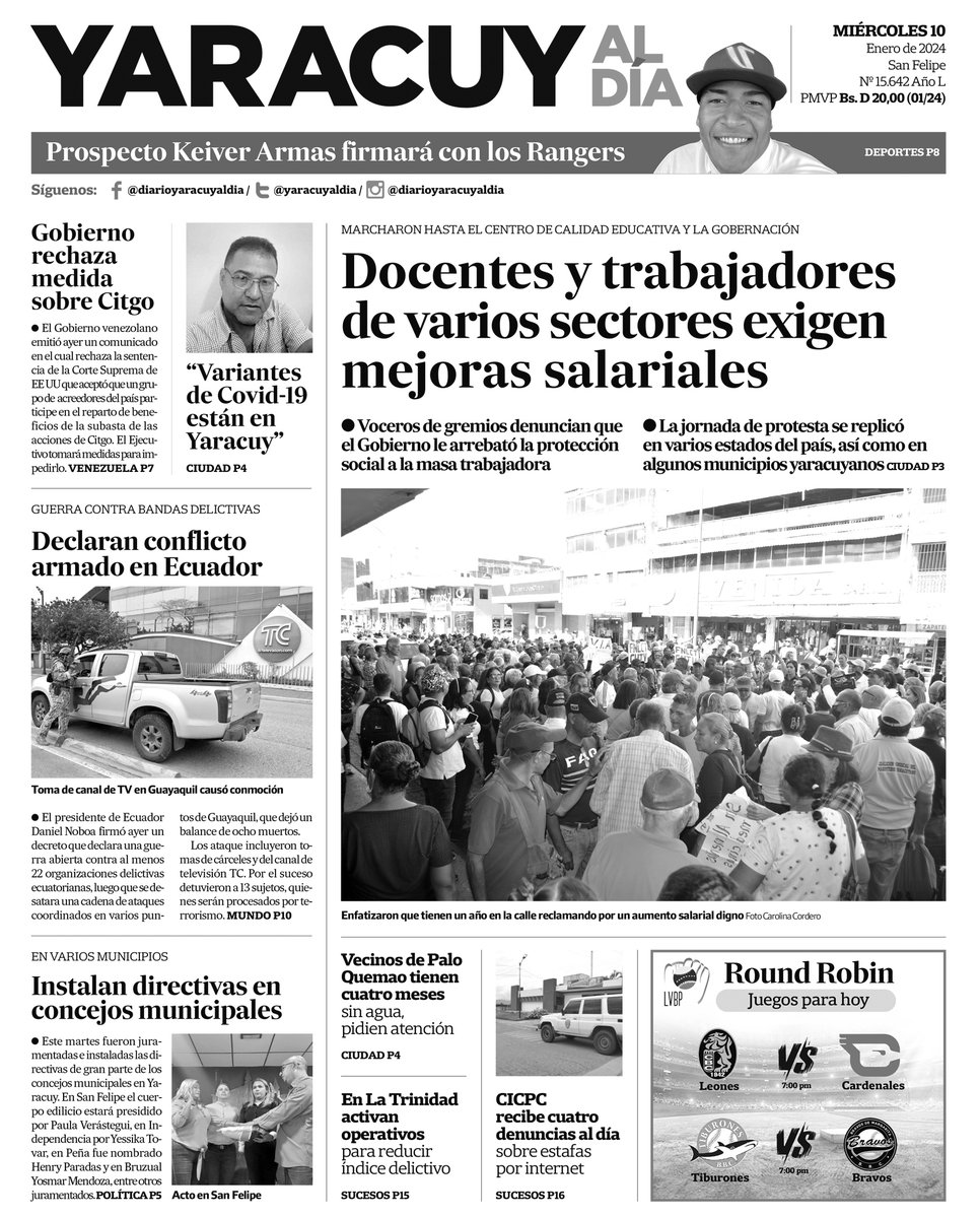 DarvinsonRojas's tweet photo. #10Ene | Primera página del diario Yaracuy al Día.

@yaracuyaldia https://t.co/VAhYHmn0ry