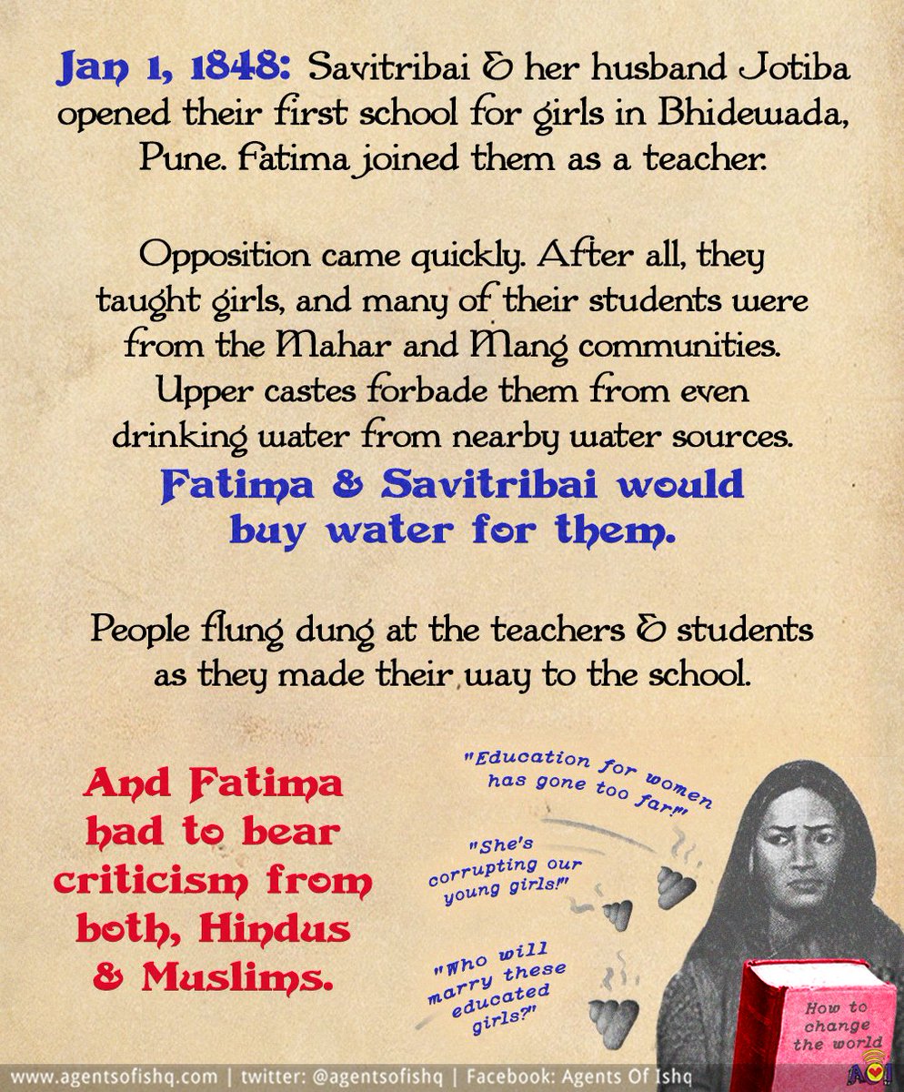 AgentsofIshq's tweet photo. Fatima Sheikh and Savitribai Phule shared a dream — to set up a school for girls from all segments of society. This was a dream that they turned into reality.
#FatimaSheikh #SavitribaiPhule #JotibaPhule #UsmanSheikh #IndigenousLibrary #Education #BetiPadhao https://t.co/qFbyHX5jKx