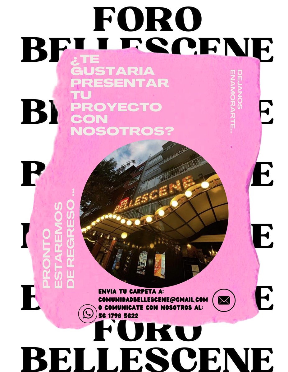 ForoBellescene's tweet photo. 🚨Pronto estaremos de regreso➡️, mientras envía tu carpeta a nuestro correo 📧:comunidadbellescene@gmail.com
#proyectocultural #jovenestalentos #foroculturalbellescene #teatrodecalidad #musica #CDMX  #dejanosenamorarte #creadoresescenicos https://t.co/NNrcWvEy9V