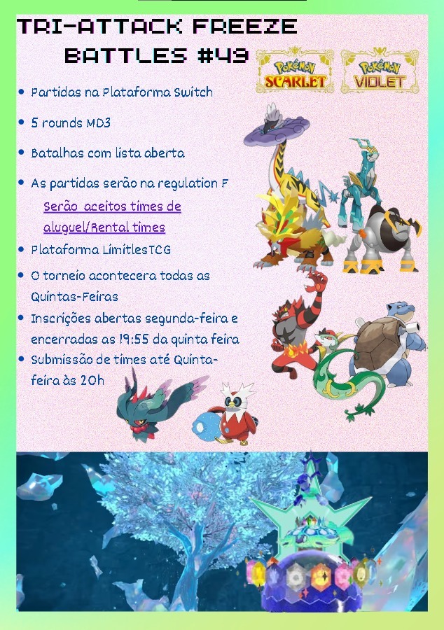 vgcsul's tweet photo. Fala galera beleza? Lembrando que nessa quinta-feira (11/01) as 20:00 teremos mais um Tri-Attack. Serão 5 rodadas Bo3 de Suiço no formato de Regulation F. Inscrições: https://t.co/13AAFiiE1f https://t.co/4NKiW9nxav