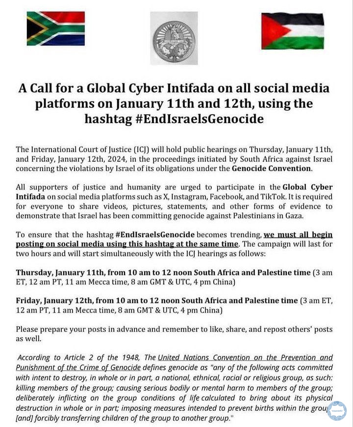 convomfs's tweet photo. (titipan) bantu Palestina di hadapan Mahkamah Internasional dengan trendingkan #. EndIsraelsGenocide pada 11 dan 12 januari, jam 15.00-17.00 WIB. post hashtag dengan bukti-bukti genosida yg dilakukan 1sr4el berupa video, foto, dll. 💭 https://t.co/SSYSkgwVFe