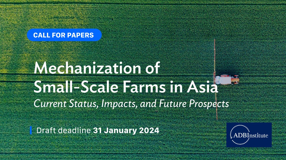 Small-scale farming contributes 80% of the world’s food but faces many challenges, such as labor shortages, rising wages, and rural-to-urban migration. We seek papers examining small-scale farms’ #mechanization. Submit your papers by January 31: adbi.me/3vbyyI4