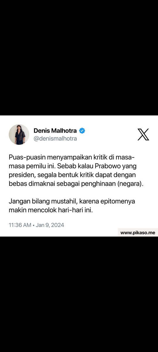 CIC_aja's tweet photo. @Putra7Adiatma @denismalhotra Yang penting Paslon no 1 &amp; 2 GK baperan kalau di kritik .
Asalkan yg jadi presiden Paslon no 1&amp;2 , kita sebagai masyarakat GK dihantui ketakutan jika ingin meng kritik . https://t.co/Oy2keoDJAF
