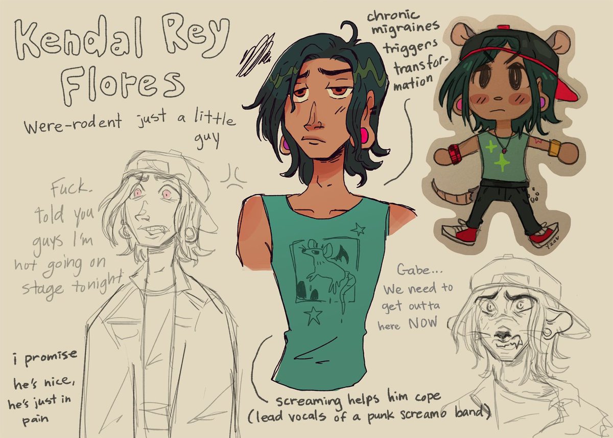 yzagart's tweet photo. ❤️‍🔥this is now a Kendal and company thread❤️‍🔥
here’s more somewhat of an intro of my were-rodent guy, Kendal! can’t wait to draw more of him especially when y’all get to meet Gabe :> and the other band members too!! ⚡️⚡️⚡️ https://t.co/IZnGRQ6hm2