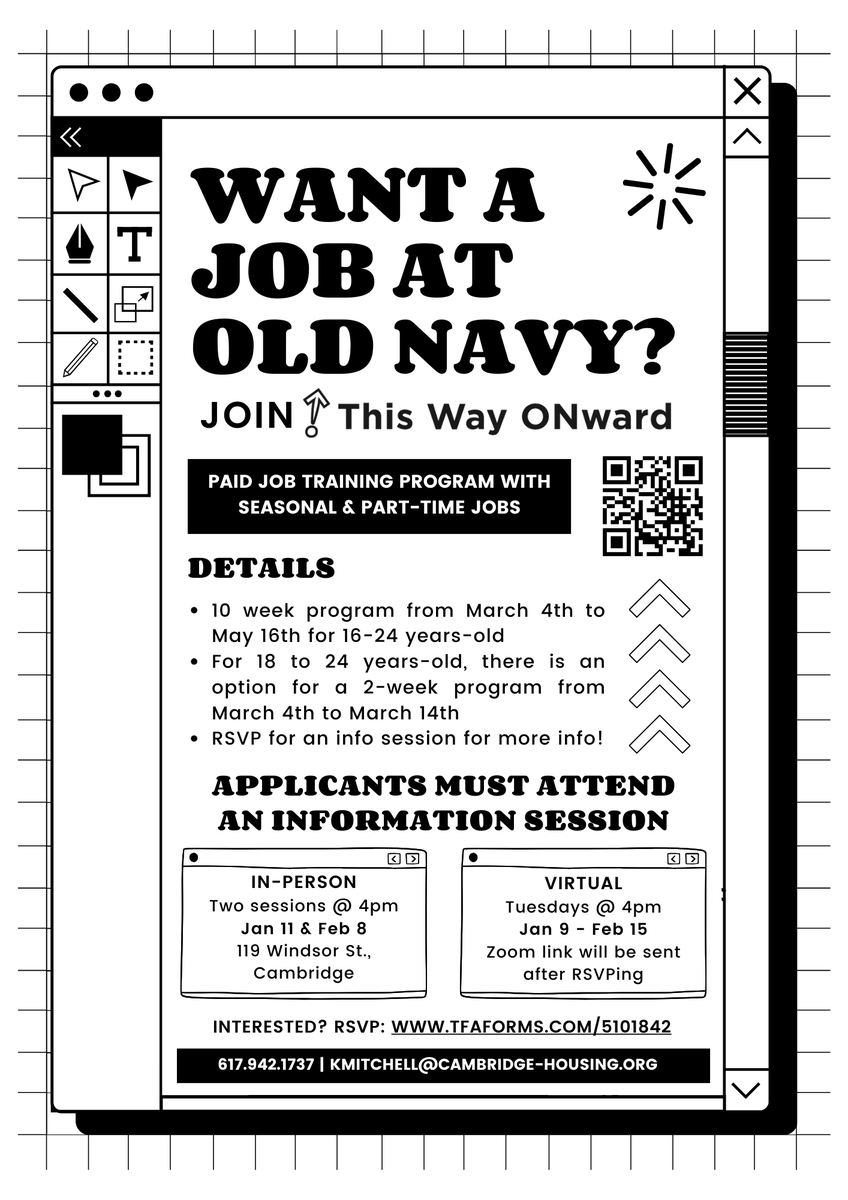ThisWayONwardMA's tweet photo. Want a job at #OldNavy? This Way ONward is recruiting for our PAID job training program this year! Interested? Sign up for an info session at: https://t.co/qi3Iou0MXS https://t.co/24zkeJLKNU