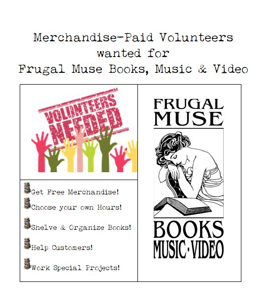 Now seeking volunteers to help at our independently owned bookstore.  #indiebookster  #frugalmusebooks  #shoplocal