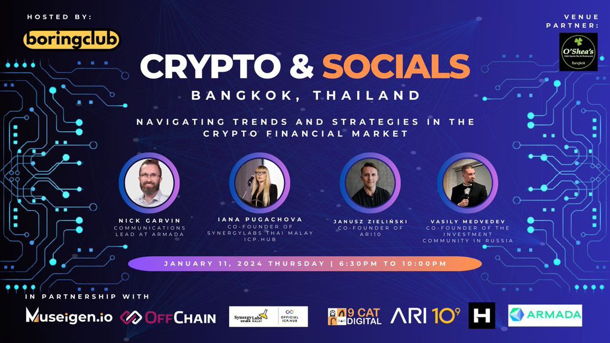 Nick (@nicholaskgarvin) on Twitter photo GM #BKK frens 🇹🇭
Join me tomorrow alongside <a href="/DeFiWizards/">Crypto.Girl</a> & a stellar group of panelist for a lil social investing 🥂
Navigating Trends & Strategies in the Market 📈 📉
📆 Jan 11
🕒 6:30 - 10:00
📍O’Shea’s Irish Sports Bar & Restaurant, #Bangkok, #thailand
🔗 Register now GM #BKK frens 🇹🇭
Join me tomorrow alongside <a href="/DeFiWizards/">Crypto.Girl</a> & a stellar group of panelist for a lil social investing 🥂
Navigating Trends & Strategies in the Market 📈 📉
📆 Jan 11
🕒 6:30 - 10:00
📍O’Shea’s Irish Sports Bar & Restaurant, #Bangkok, #thailand
🔗 Register now