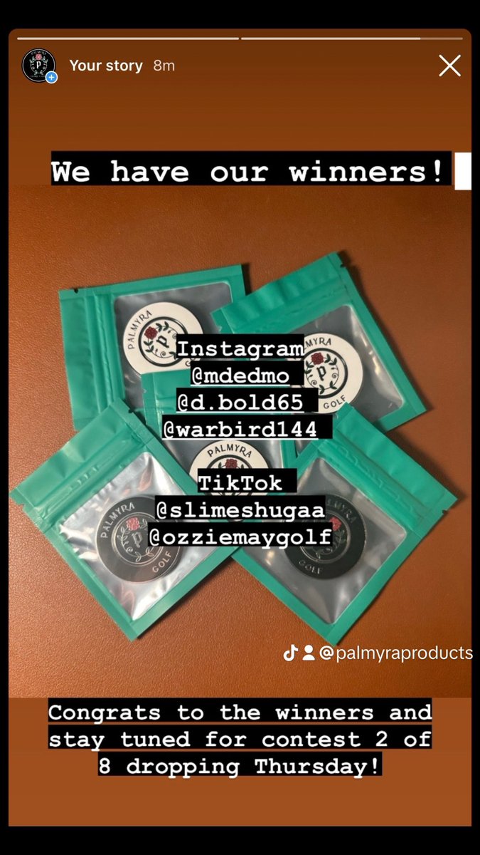 PalmyraProducts's tweet photo. We have our winners of the Golf Ball Markers! Winners will be contacted for their addresses.
Instagram
mdedmo
d.bold65
warbird144
TikTok
slimeshugaa
ozziemaygolf
Thanks to everyone that entered. Look out for our next giveaway dropping on Thursday! #golf #golfer #golfstore https://t.co/rwt2YRxdAA
