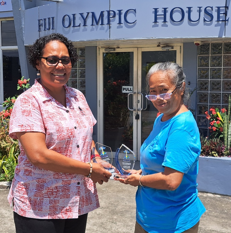 TeamFiji's tweet photo. Congratulations to Jane Wong Niubalavu and Trisa Cheer who both were awarded the Most Outstanding Sports Administrator and Most Outstanding Technical Official respectively during the 2023 Pacific Games in Honiara, Solomon Islands. #TeamFiji #InspireFiji https://t.co/JYyvKYMS6A
