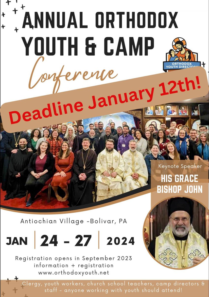 Registration Deadline for YCC 2024 is January 12th! 
orthodoxyouth.net/conference/ycc…