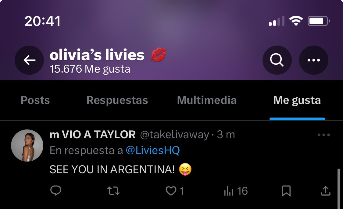 OliviaOnTourAR's tweet photo. El equipo de Olivia acaba de likear un tweet en el que una fan dice “los veo en argentina” refiriéndose al GUTS World Tour 👀 https://t.co/vxcOVMMrCR