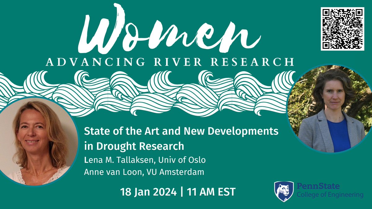 First pair of #WARR talks in 2024! @LenaMerete @AnneVanLoon will discuss #droughts terminology, diversity, socio-hydrological impacts, ... local to global Tune in on 1/18, 11 am US eastern Register here: psu.zoom.us/meeting/regist… Line up of the year here: cee.psu.edu/events/women-a…