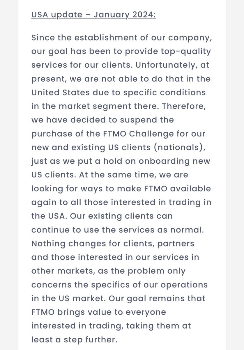 tradertheory's tweet photo. FTMO bans US citizens from purchasing challenges. https://t.co/ZBupD2AMba
