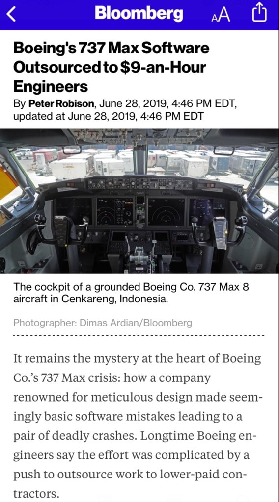 For the 777, Boeing put their heads of software engineering on the test flights. 

For the 737 Max, Boeing outsourced the software testing to $9 an hour contractors in India. 

Decline is a choice.