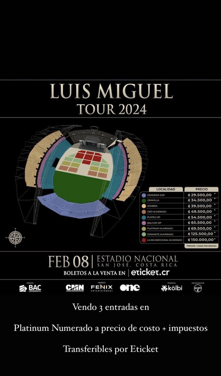 Vendo 3 entradas del concierto de Luis Miguel, cualquier información por DM :)
