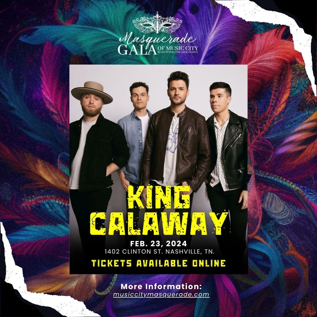 We are so excited to play the Masquerade Gala of Music City on February 23rd at @MMusicWorks to benefit @TheAloeFamily! You can get discounted tickets now when you use code: KINGCALAWAY thealoefamily.com/masquerade/