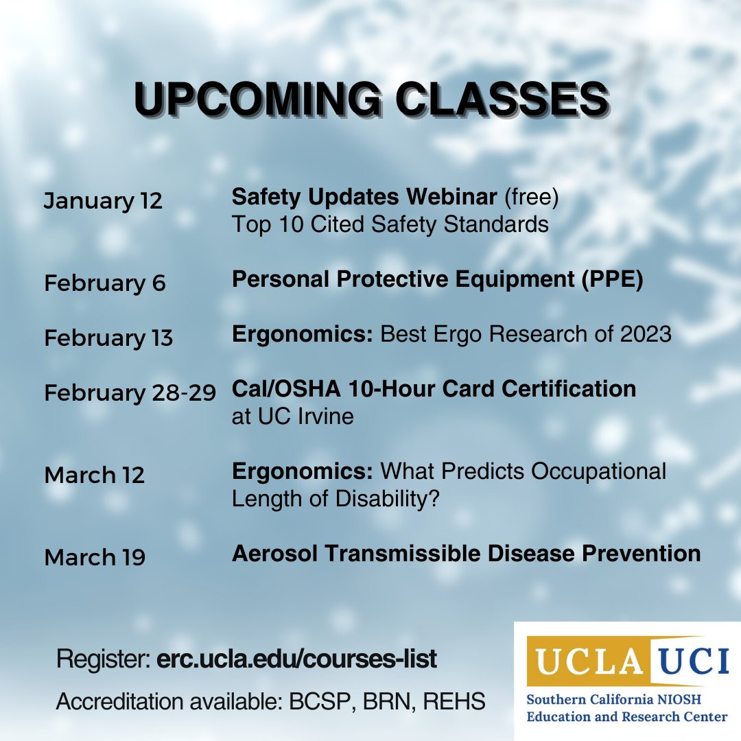 SoCalERC's tweet photo. Start off the New Year with education and keeping up with new trends!
We have several online classes, and an in-person 10-Hr Card certification, coming up.
Explore offerings here: https://t.co/nsQbj7Cczg https://t.co/iwzLhwe70L