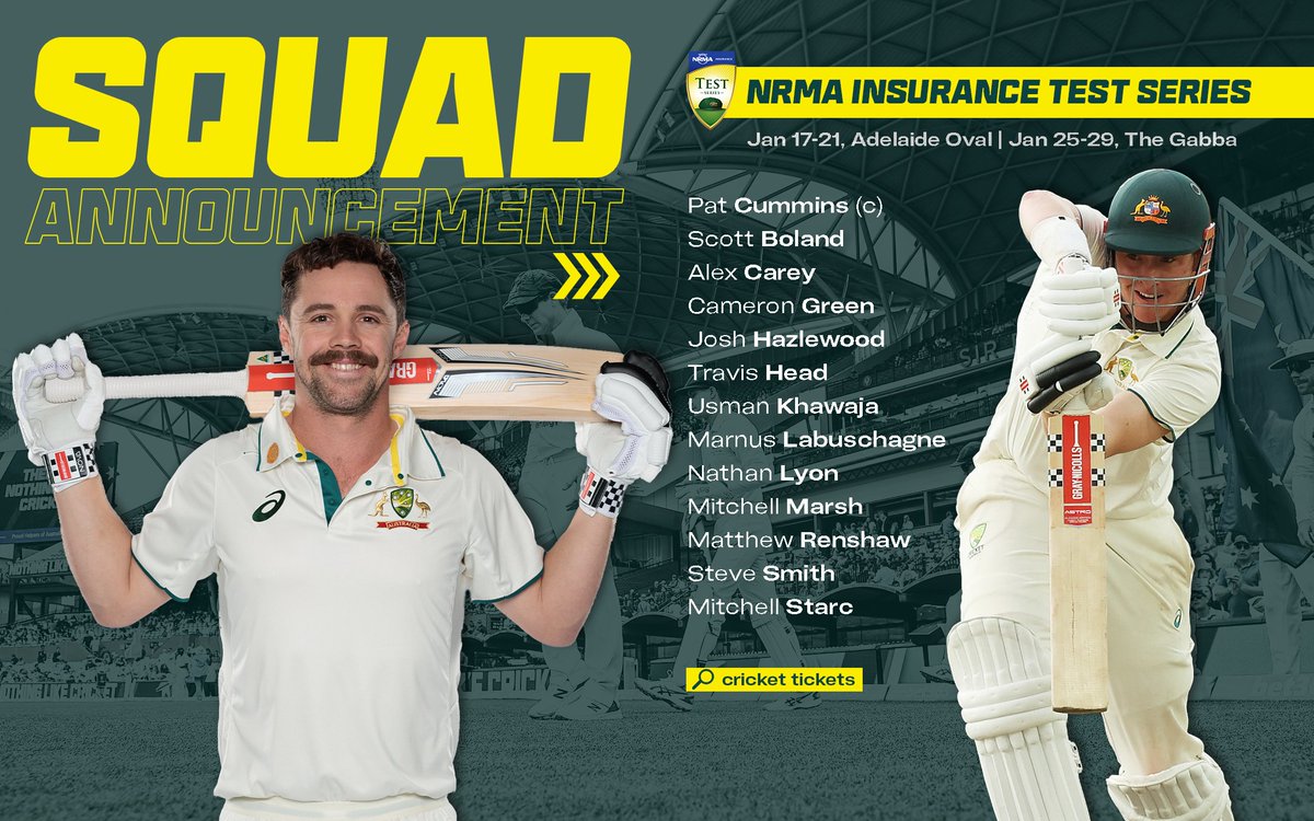 Time to welcome the Windies.

Matt Renshaw returns to our men's national squad, with Cam Green named a certain starter for the first Test in Adelaide.