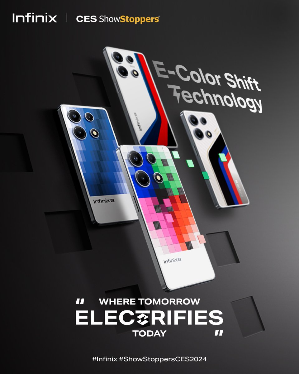 Infinix_Mobile's tweet photo. 📱Explore E-Color Shift Technology featuring @EInk Prism™ 3! Infinix's groundbreaking innovation is set to transform your phone's appearance. ✨
#Infinix #CES2024 #ShowStoppersCES2024 #EColorShift #WhereTomorrowElectrifiesToday https://t.co/wUIZmtSg7P