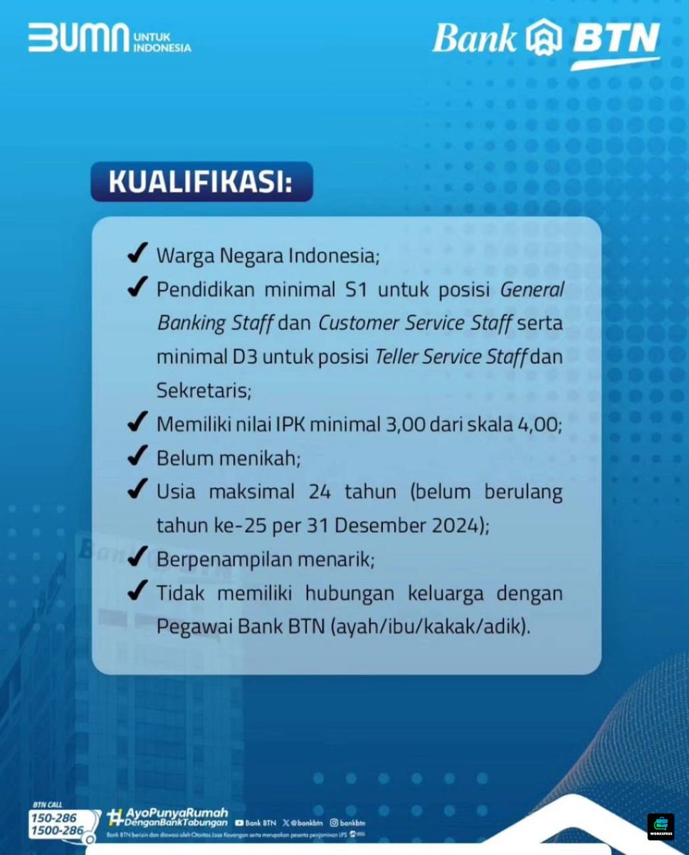 EXCOPARTAIBURUH's tweet photo. Partai Buruh mengecam keras kebijakan rekrutmen terbaru di perusahaan BUMN yang menetapkan batas usia maksimal 24 tahun untuk pelamar. Kebijakan ini tidak hanya diskriminatif, tapi juga melanggar prinsip kesetaraan dan keadilan dalam dunia kerja.

Setiap individu, tanpa memandang usia, berhak atas kesempatan yang sama untuk berkontribusi dan berkembang. Kami mendesak @bankbtn untuk segera merevisi kebijakan ini dan menerapkan sistem rekrutmen yang lebih inklusif dan adil bagi semua.

Kepada Presiden @jokowi dan Menteri BUMN @erickthohir, kami meminta agar konstitusi ditegakkan. Bahwa tiap-tiap warga negara berhak atas pekerjaan dan penghidupan yang layak bagi kemanusiaan.

Hentikan segala bentuk diskriminasi dalam dunia kerja!