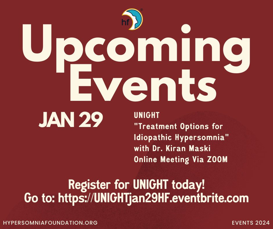 HypersomniaNews's tweet photo. Join us January 29th via Zoom at 7:00 PM EST / 4:00 PM PST with special guest host Dr. Kiran Maski as she leads a discussion on "Treatment Options for IH."
We welcome everyone and anyone to join, listen, share, and connect!
Register Here: https://t.co/wjg42uGITk
https://t.co/eNYmLl9s8r