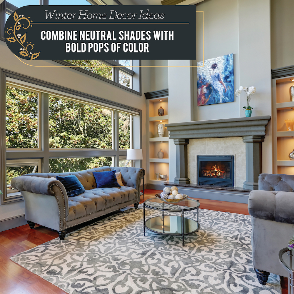 BuyNewHomes's tweet photo. Neutral shades with bright pops of blue hues is an elegant way to add style to your home this winter. https://t.co/LTYpDDZHCk