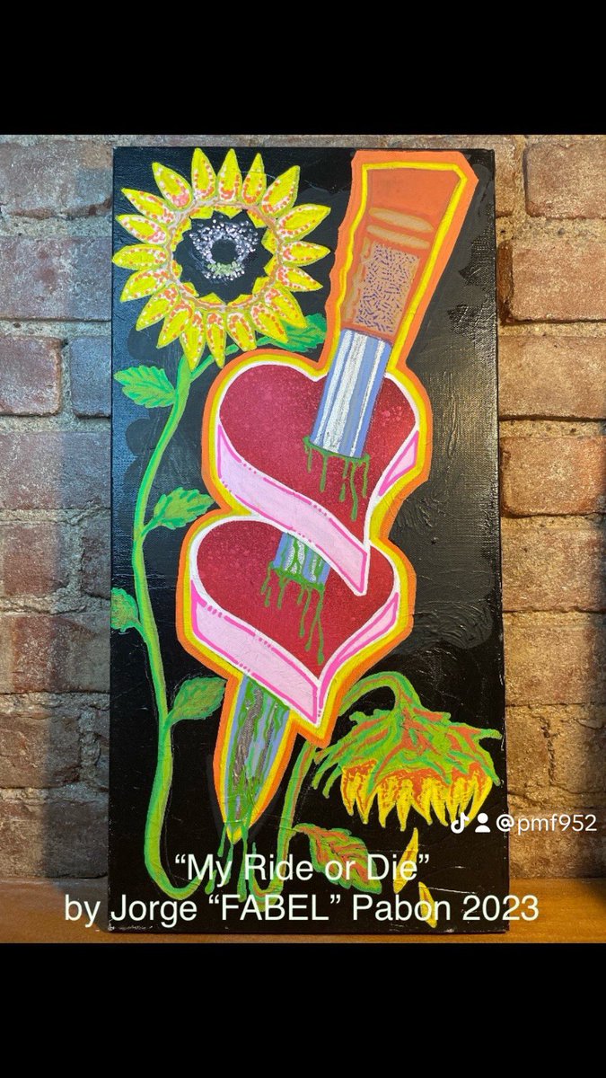 “My Ride or Die”
Spray paint and paint markers on canvas 
by Jorge “POPMASTER FABEL” Pabon *2023