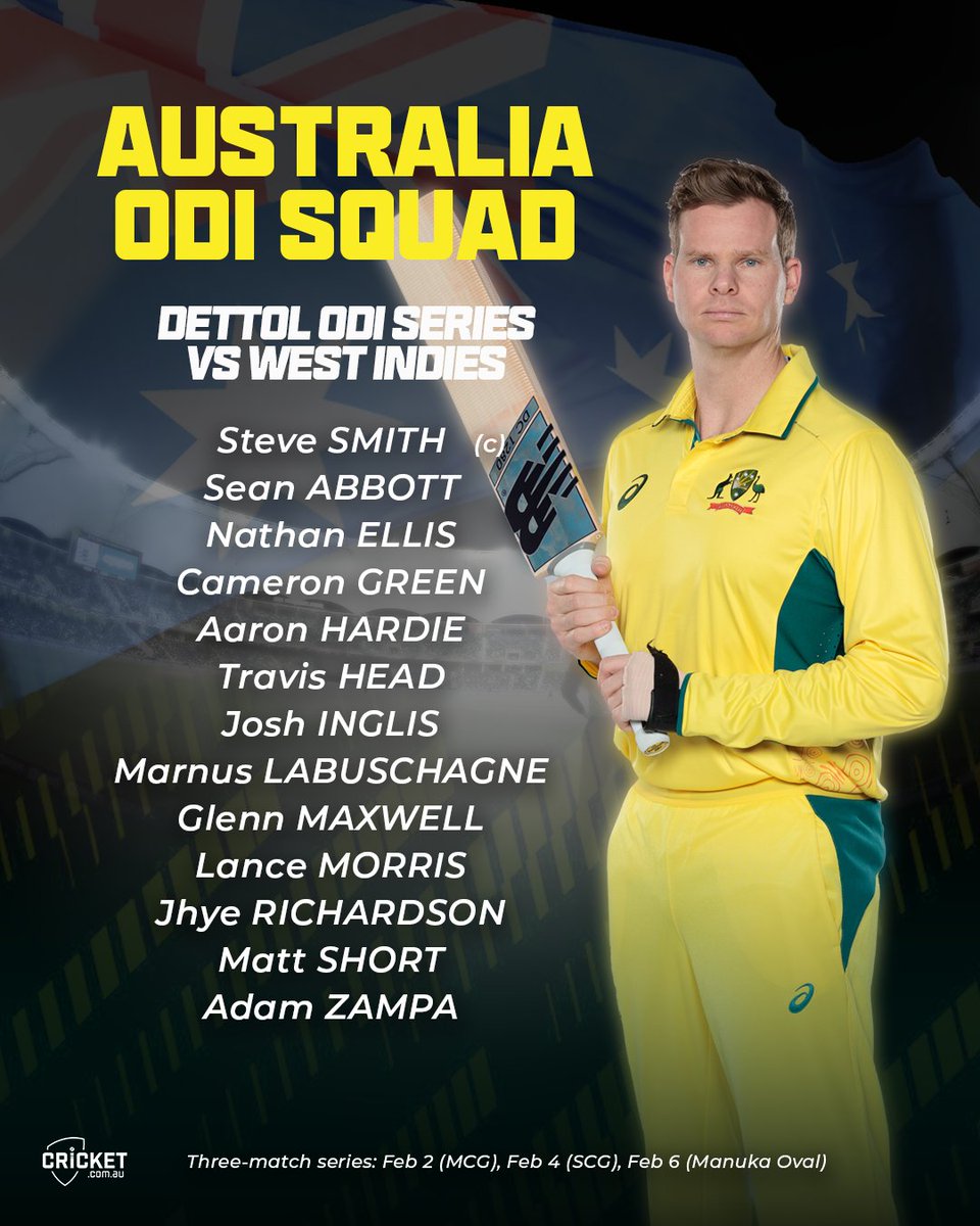 cricketcomau's tweet image. Aussie selectors have also named the ODI squad for next month's three-match series #AUSvWI