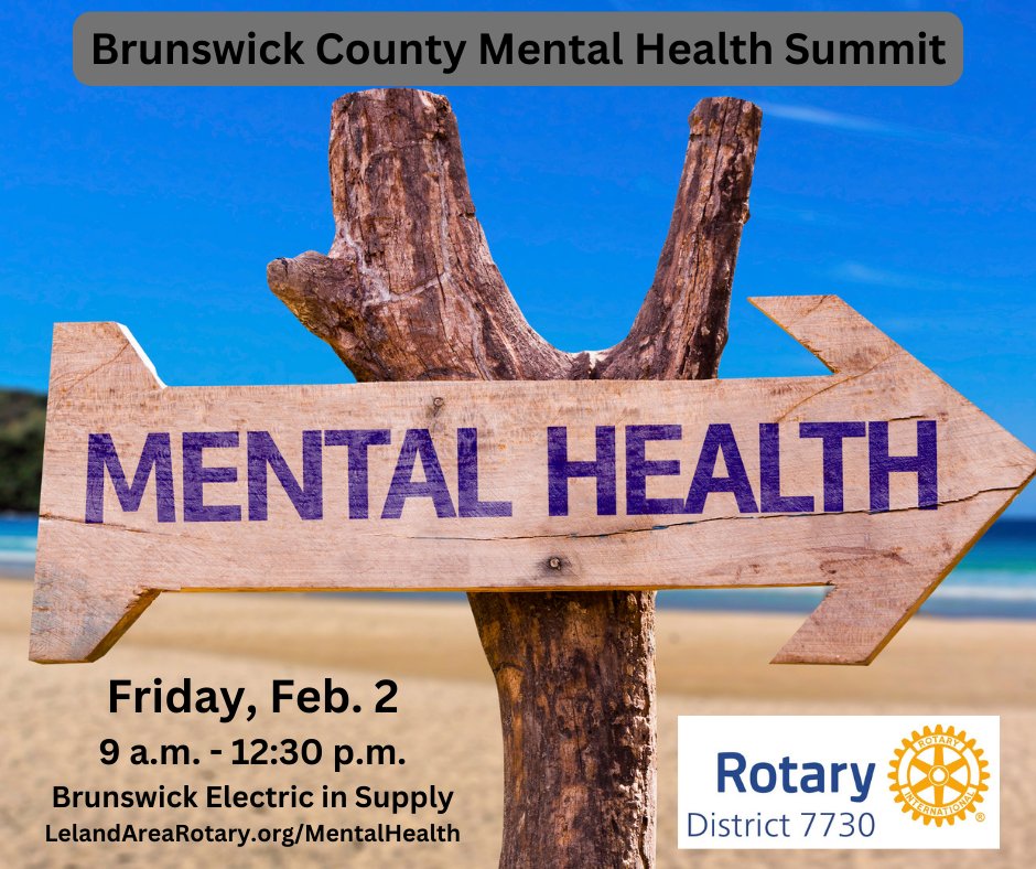 LelandRotary's tweet photo. The #Rotary Clubs of Brunswick County, NC are holding a #MentalHealth Summit on Feb. 2. Includes facts about the impact of mental health in #brunsco, information on available resources &amp; a screening of The Veterans Battlefield. Info: https://t.co/bOe6sPnqm6 @Rotary @district7730 https://t.co/azJDiKQo7v