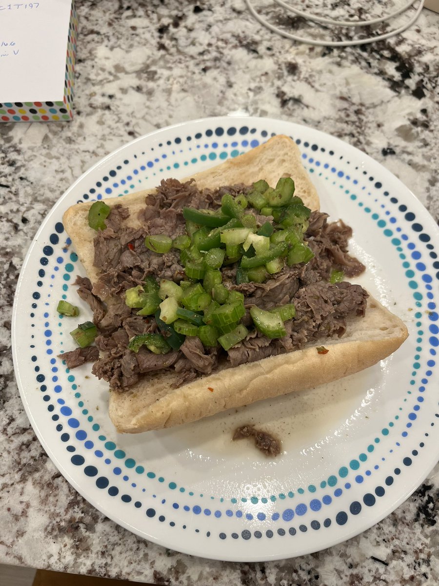 Homemade Giardiniera with my beef sandwich! Thanks to my wonderful wife for making it! 😋 Chicago flavors!