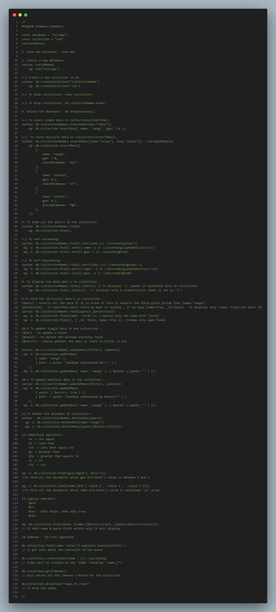 iemsanga's tweet image. Day 39/100      

--&amp;gt; Revised MongoDB

github_repo:github.com/imsanga/FullSt…

#100DaysOfCode 
#documentingmycodingjourney