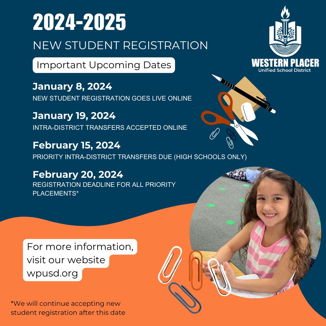 🎒2024-2025 New Student Registration🎒
🌟NOW OPEN🌟
Enrolling TK-12 (new students only - current TK students do NOT need to re-enroll)
✅Priority registration for special programs (TK, Dual Language Immersion, etc) are due by 2/20/2024