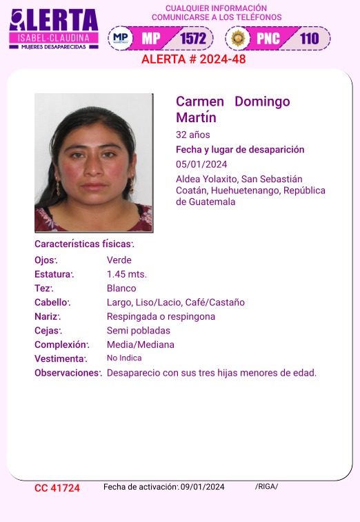 isabel_claudina's tweet photo. AlertaIsabelClaudina#
🚨 Ayúdenos a encontrar a

Carmen Domingo Martin
Desapareció  el 05de enero de 2024
 Cualquier información comunicarse al teléfono 📞 1572
Gracias por difundir esta información❗ https://t.co/CAIAJ6vOcx