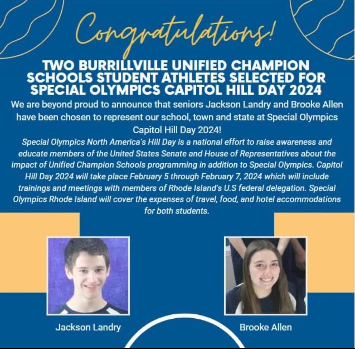 IT IS OFFICIALLY OFFICIAL!  Tonight the school committee approved the trip for Jackson Landry and Brooke Allen to head to Washington, DC with BHS alumni Ally Graves (SORI UCS intern) and Ed Pacheco (SORI CEO) to share their passion!  Watch out, Capitol Hill Broncos are coming!