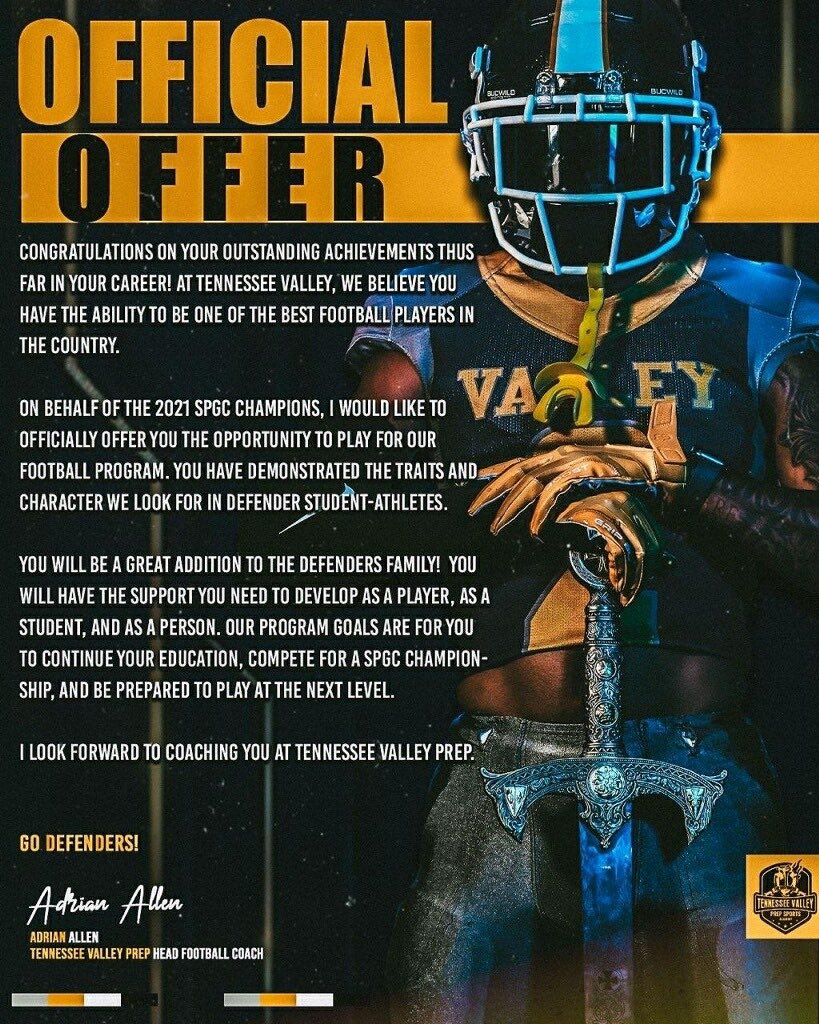 JustinJones77's tweet photo. I am blessed to receive my 3rd offer from Tennessee Valley Prep🙏🏽 @tnvpsa  #AGTG ! https://t.co/vtW2t7khYV