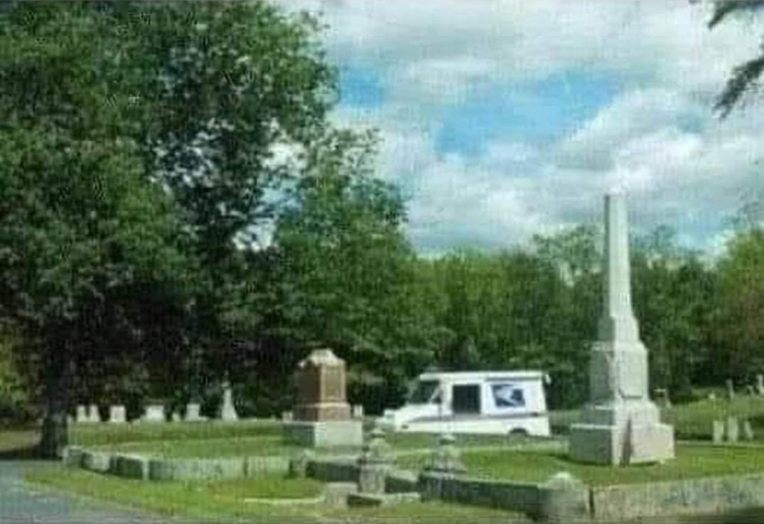MarkUltramaga's tweet photo. I saw a mail truck in a cemetery today. It looks like Democrats are working on early ballots.
#ElectionIntegrity https://t.co/8A3An178Ra