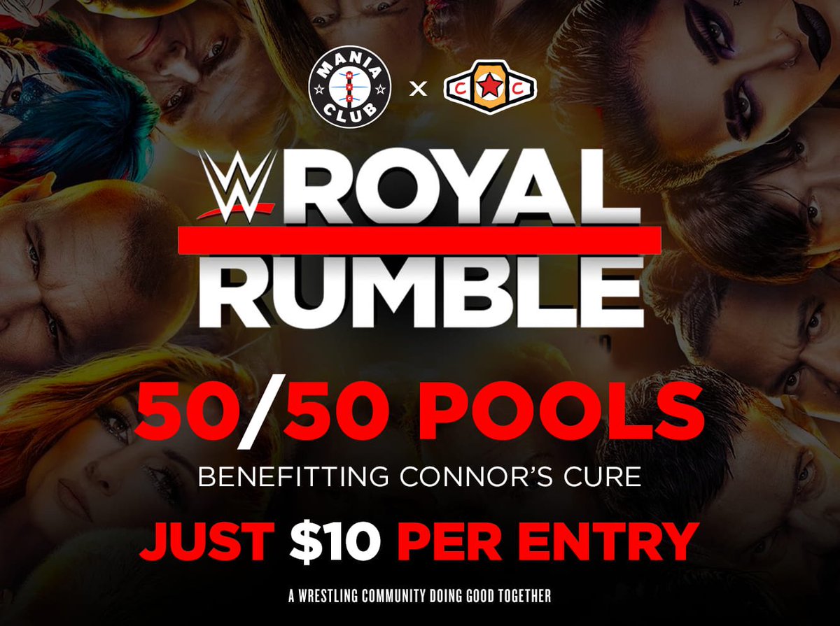 MANIACLUBWWE's tweet photo. It’s that time of year again!

Join our 50/50 #RoyalRumble pools benefitting @ConnorsCure

It’s your chance to win big and also join our fight against pediatric cancer

DM for details, or learn more here: https://t.co/JxWZsGc7E8

#ConnorsArmy https://t.co/CaLQGbvHVj https://t.co/lVIrkFKs5q