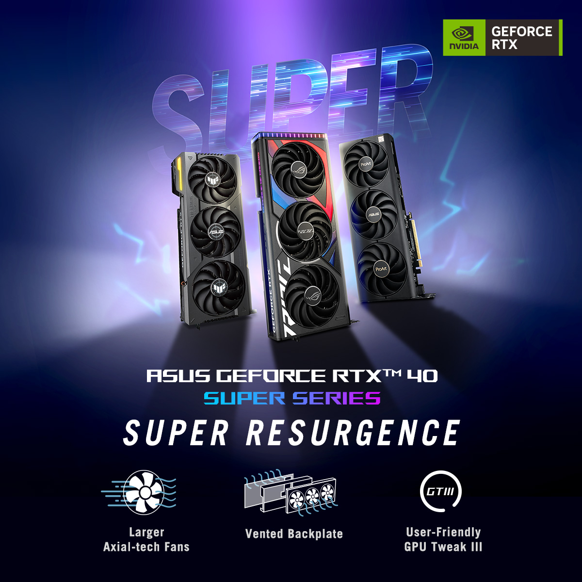 Attention PC builders!📷 Explore the entire lineup of graphics cards from #ASUS GeForce RTX 40 SUPER Series. Whether you're building a gaming rig or a high-performance workstation, we have the perfect one for you.📷 Lineup: asus.click/GeForceRTX40 #ASUSLaunchEvent #CES2024