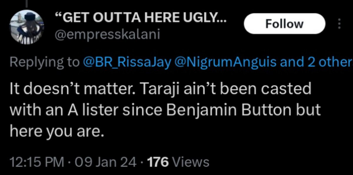 NigrumAnguis's tweet photo. THIS is why you NEVER get into debates with some folks in Black Twitter...............

I guess Keven Costener and Octavia Spencer are B- list actors and the Academy Awards they won came out of a Cracker Jack box. 

Ohhhh child. I'm done! 🤣🤣🤣🤣😍 https://t.co/HUSff9LAjS