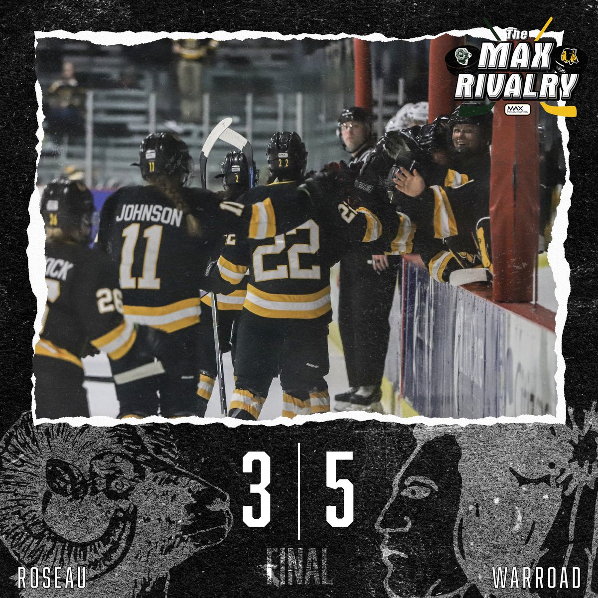 YouthHockeyHub's tweet image. The Max Rivalry
Pres. by The Max Foundation

GHS - FINAL

Warroad &amp;gt; Roseau (5-3)
SOG 36-24 (Roseau)
