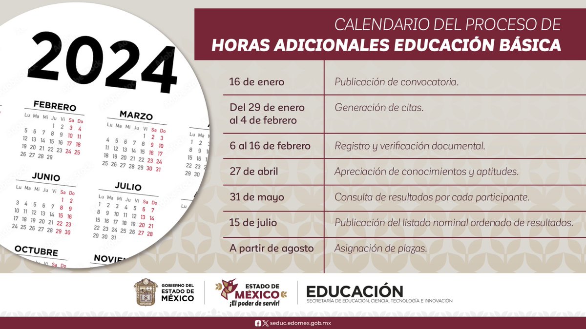 Docente mexiquense 👩‍🏫🧑‍🏫, te compartimos el calendario que debes de tomar en cuenta para el proceso de horas adicionales en #EducaciónBásica 👇 
#ElPoderDeServir
<a href="/CESPDEM/">@CESPDEM</a>