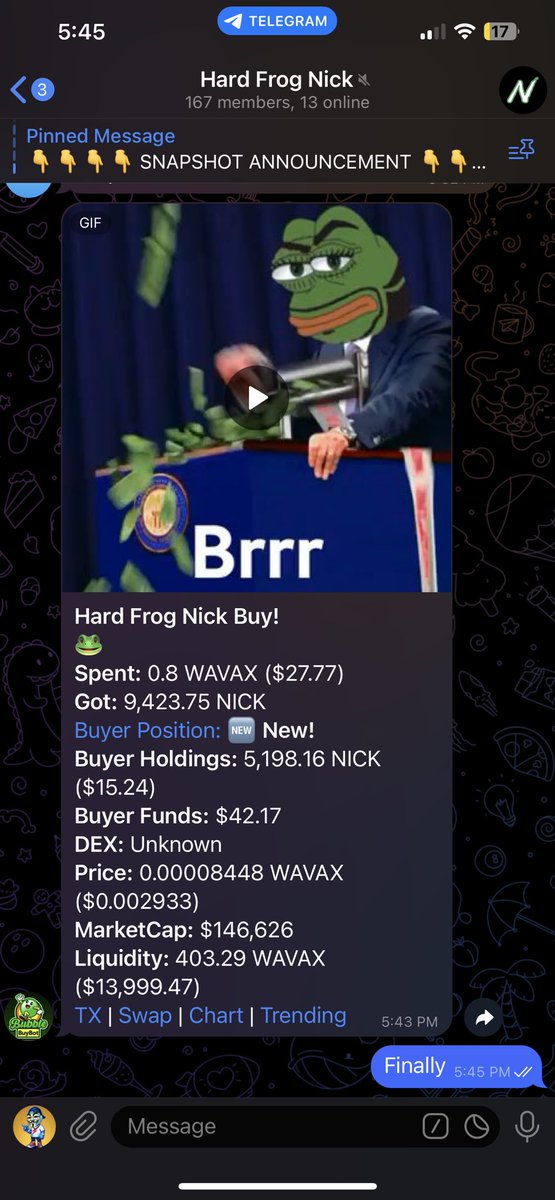 cryptologistzzz's tweet photo. The $NICK buybot is finally up and running only took 2 weeks 😅 sorry y’all fell asleep at the job https://t.co/IZsnRk7vEL