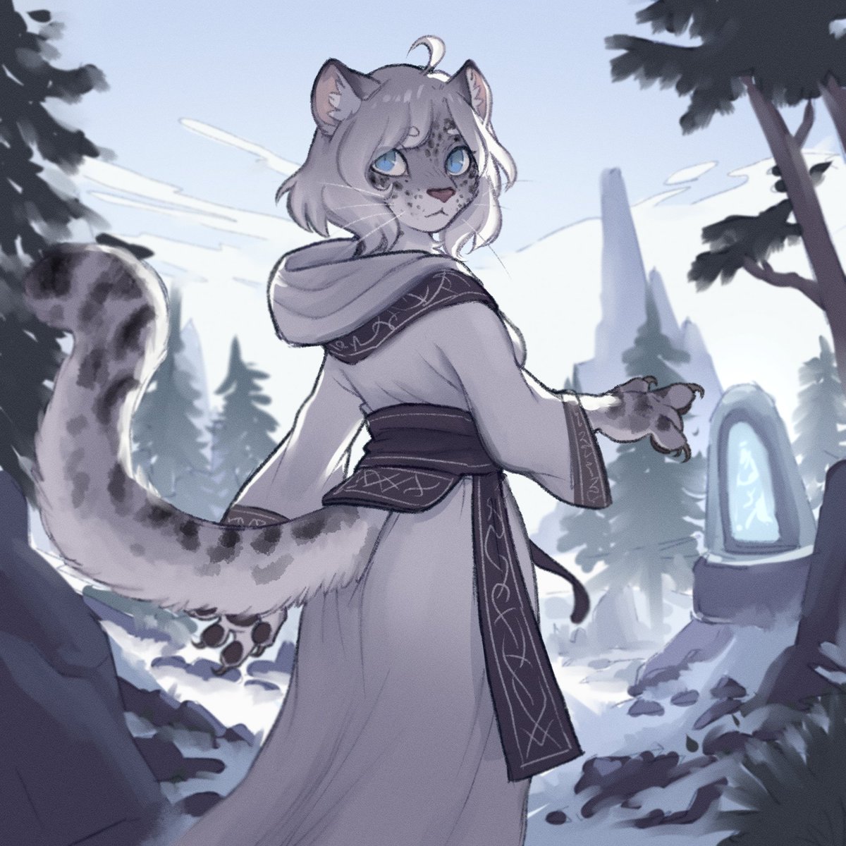 been thinkin bout elder scrolls have a snow leopard gal with some mild skyrim inspiration