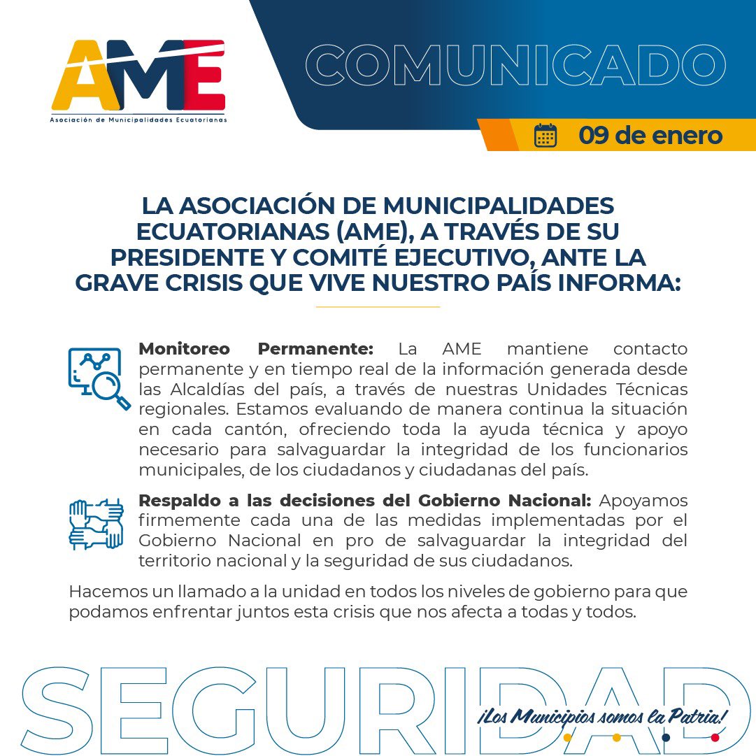 AMEcuador's tweet photo. #AME, a través de su Presidente, @patricio_maldo, y Comité Ejecutivo, ante la grave crisis que vive nuestro país, informa ⬇️ https://t.co/hSC09OQfMf