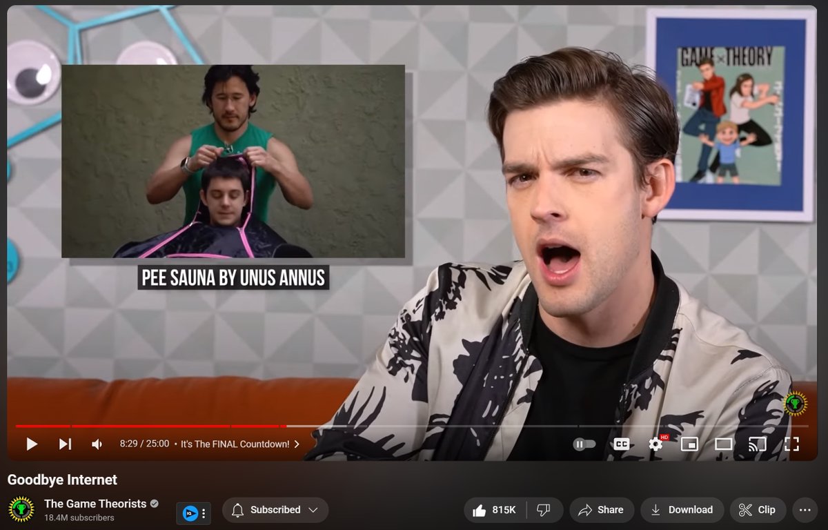"If Unus Annus taught us anything, it taught us that you probably shouldn't use urine for a personal sauna" 😂😅.
Honored that Mat remembered Unus Annus in his video mentioning his retirement.
Heartbroken this wasn't actually clickbait 😭.