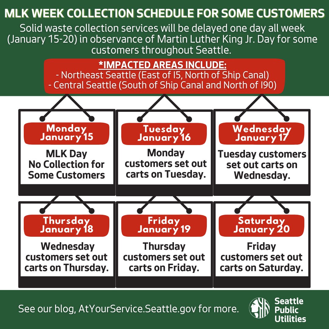 SeattleSPU's tweet photo. For more information, check out our At Your Service Blog, https://t.co/OCtk0CYNqc
Or get reminders by downloading the Recycle It app!
#MLK #Recycle #Compost #ZeroWaste #OneWater #CommunityCentered https://t.co/5ppG9zPdkX