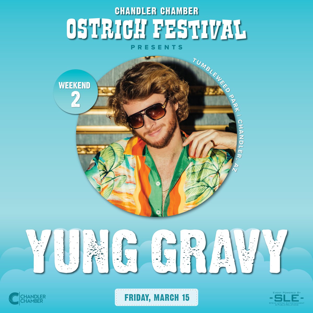 The 34th Annual Chandler Chamber Ostrich Festival announces Platinum certified singer-songwriter, rapper and actor, Yung Gravy to headline on Friday, March 15.